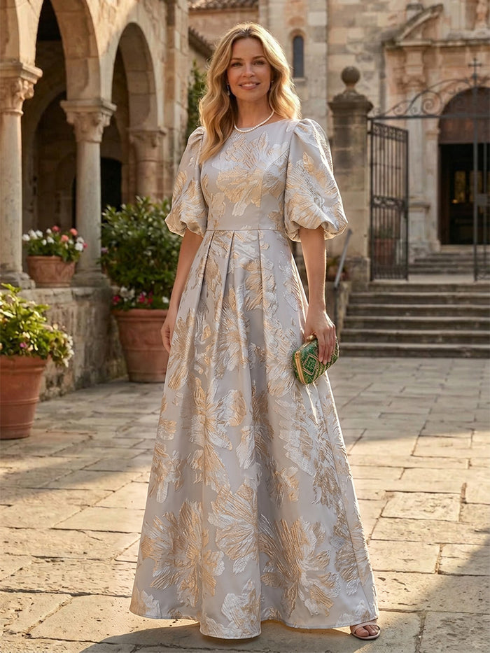 Jacquard A-Line Crew Neck Mother of the Bride Dresses with Pleated