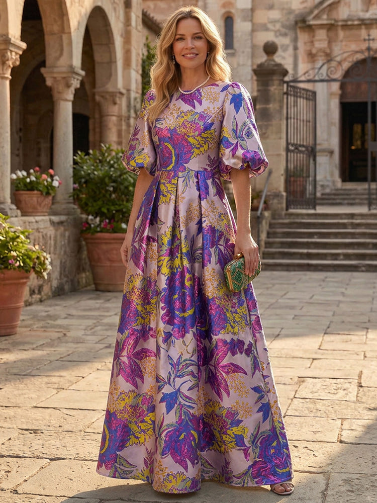 Jacquard A-Line Crew Neck Mother of the Bride Dresses with Pleated