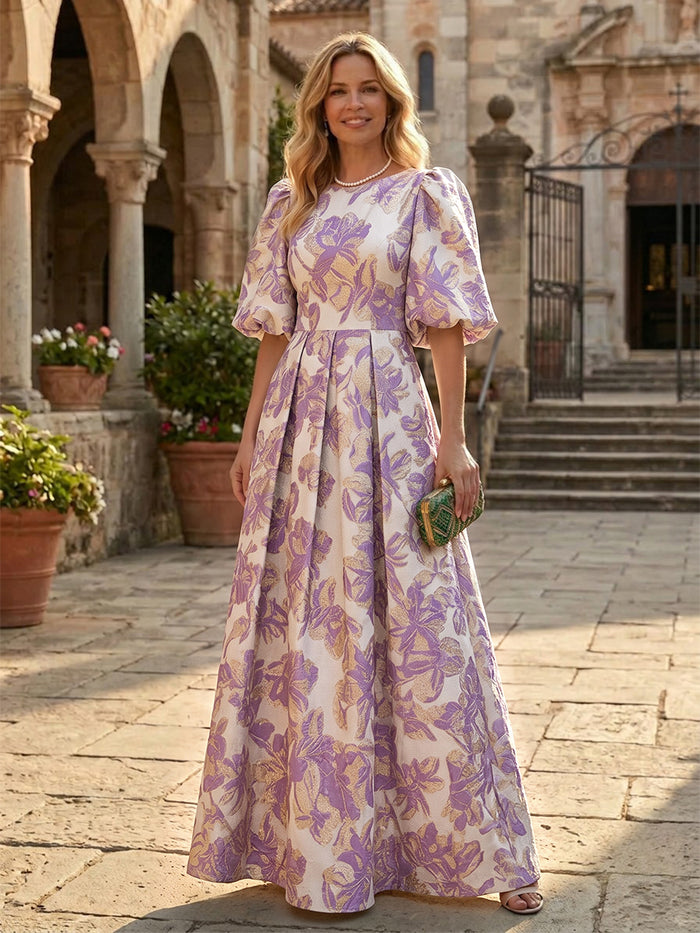 Jacquard A-Line Crew Neck Mother of the Bride Dresses with Pleated