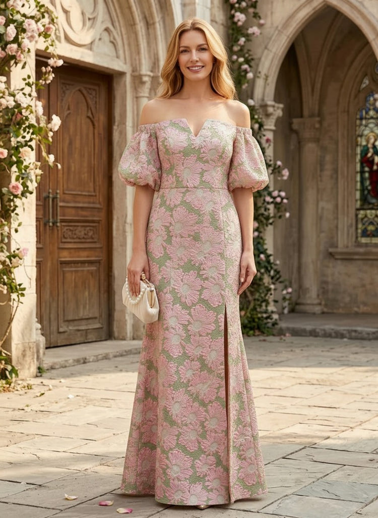 Jacquard Mermaid Off the Shoulder Mother of the Bride Dresses with Side Slit