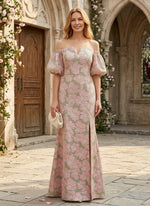 Jacquard Mermaid Off the Shoulder Mother of the Bride Dresses with Side Slit