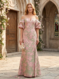 Jacquard Mermaid Off the Shoulder Mother of the Bride Dresses with Side Slit