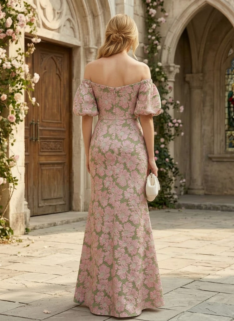 Jacquard Mermaid Off the Shoulder Mother of the Bride Dresses with Side Slit
