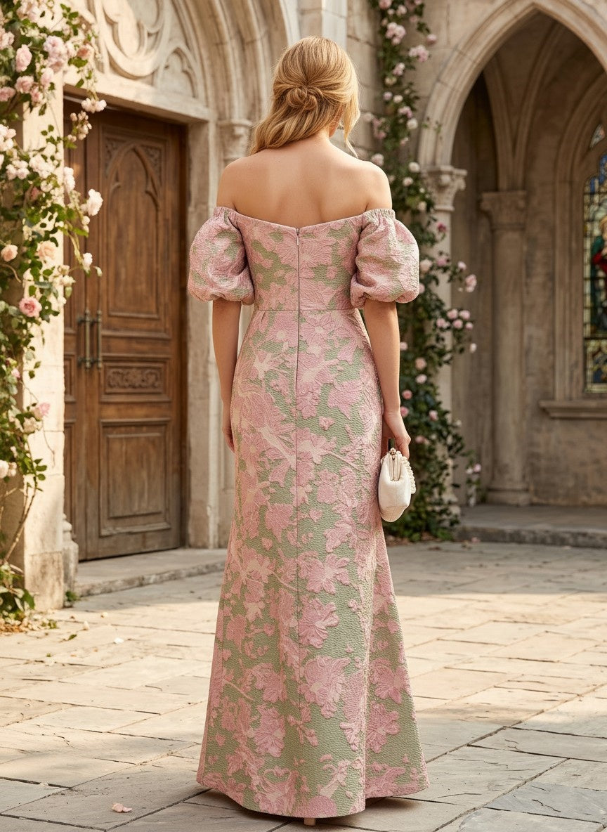 Jacquard Mermaid Off the Shoulder Mother of the Bride Dresses with Side Slit