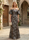 Jacquard Mermaid Off the Shoulder Mother of the Bride Dresses with Side Slit