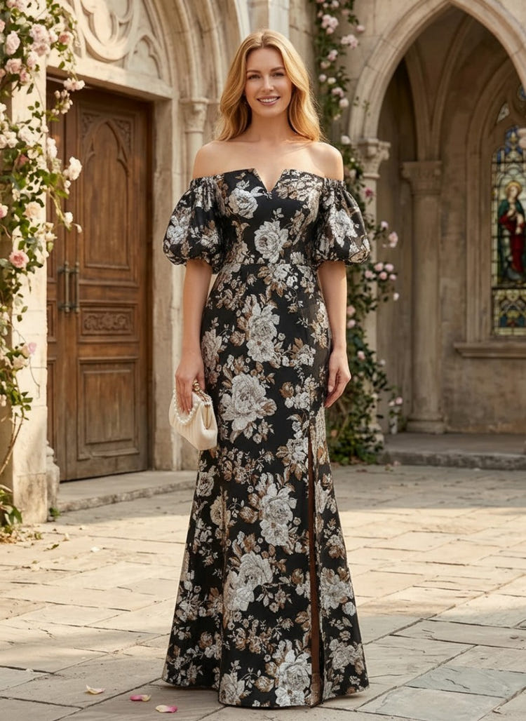 Jacquard Mermaid Off the Shoulder Mother of the Bride Dresses with Side Slit