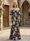 Jacquard Mermaid Off the Shoulder Mother of the Bride Dresses with Side Slit