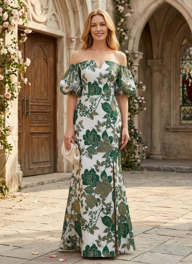 Jacquard Mermaid Off the Shoulder Mother of the Bride Dresses with Side Slit