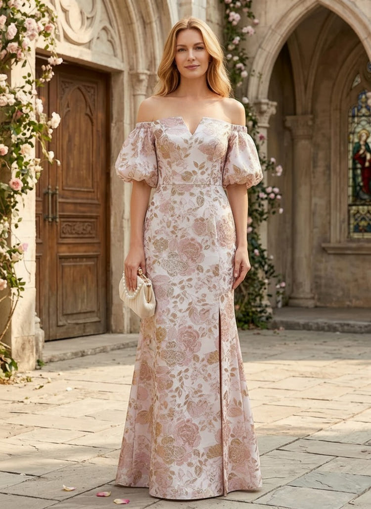 Jacquard Mermaid Off the Shoulder Mother of the Bride Dresses with Side Slit