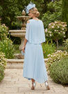 Chiffon A-Line Asymmetric Neck Mother of the Bride Dresses with Caps