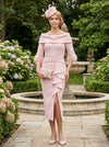 Satin Sheath Off the Shoulder Mother of the Bride Dresses with Feather