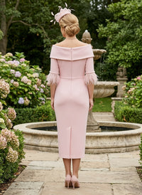 Satin Sheath Off the Shoulder Mother of the Bride Dresses with Feather