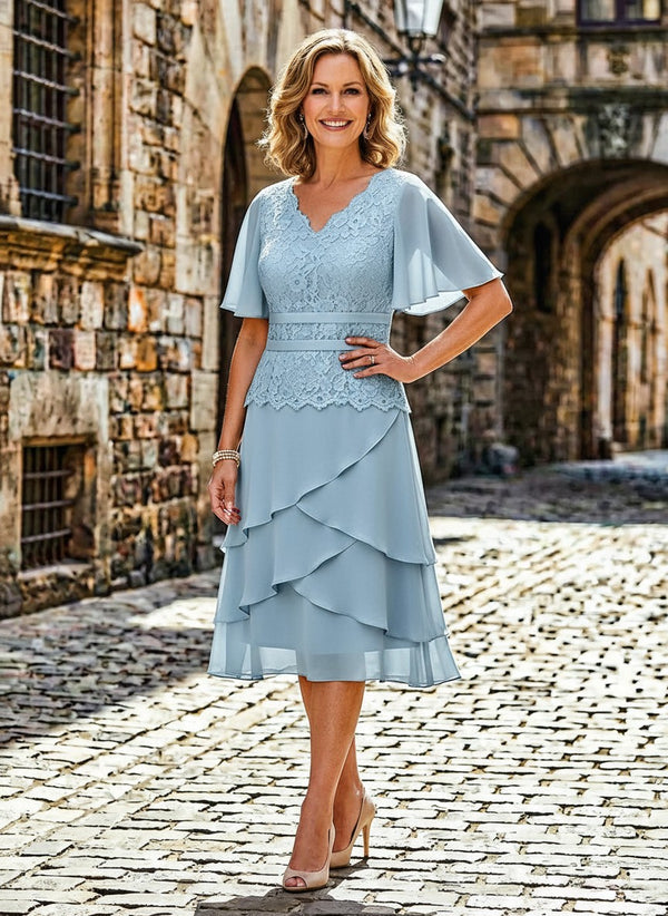 Chiffon Tiered Ruffles Mother of the Bride Dresses with Lace Appliques