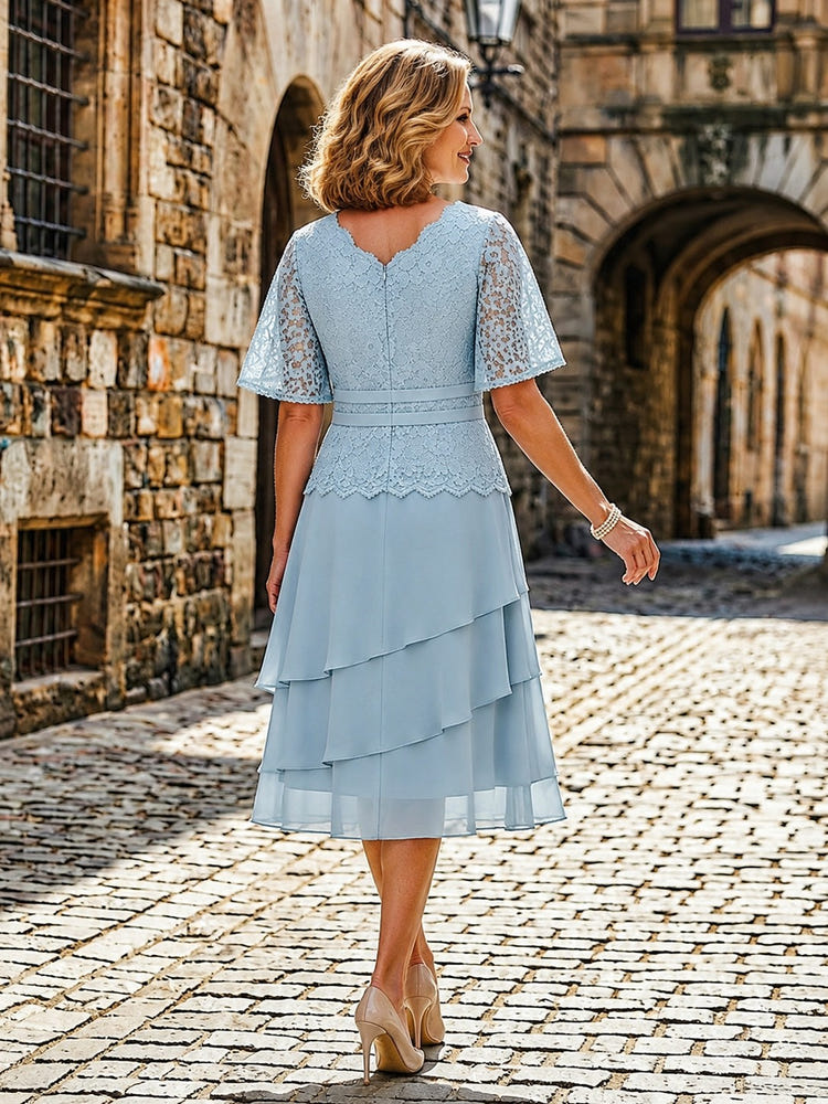 Chiffon Tiered Ruffles Mother of the Bride Dresses with Lace Appliques
