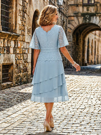 Chiffon Tiered Ruffles Mother of the Bride Dresses with Lace Appliques