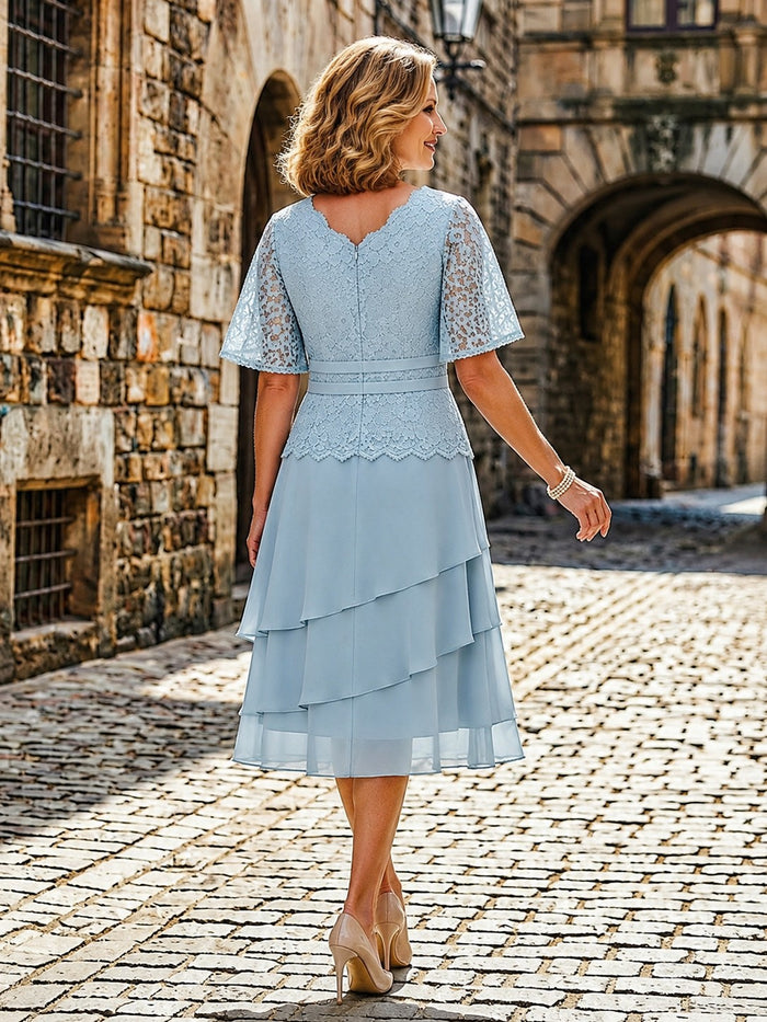 Chiffon Tiered Ruffles Mother of the Bride Dresses with Lace Appliques