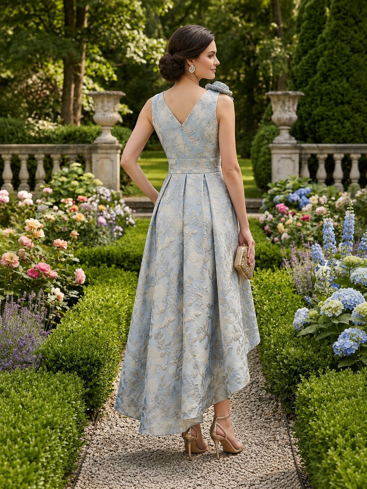 Jacquard High Low Mother of the Bride Dresses with 3D Flowers