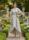 Jacquard High Low Mother of the Bride Dresses with Short Sleeves