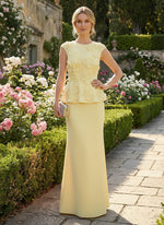 Satin Sheath Crew Neck Mother of the Bride Dresses with 3D Flowers