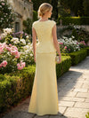 Satin Sheath Crew Neck Mother of the Bride Dresses with 3D Flowers