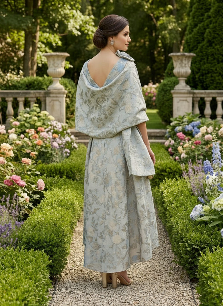 Jacquard High Low Mother of the Bride Dresses with Shawl