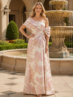 Jacquard A-Line One Shoulder Pleated Mother of the Bride Dresses