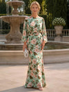 Satin Mermaid Crew Neck Floral Print Mother of the Bride Dresses