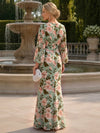 Satin Mermaid Crew Neck Floral Print Mother of the Bride Dresses