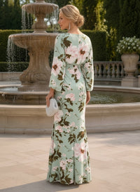 Satin Mermaid Crew Neck Floral Print Mother of the Bride Dresses