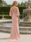 Satin Mermaid Crew Neck Mother of the Bride Dresses with Lace Applique