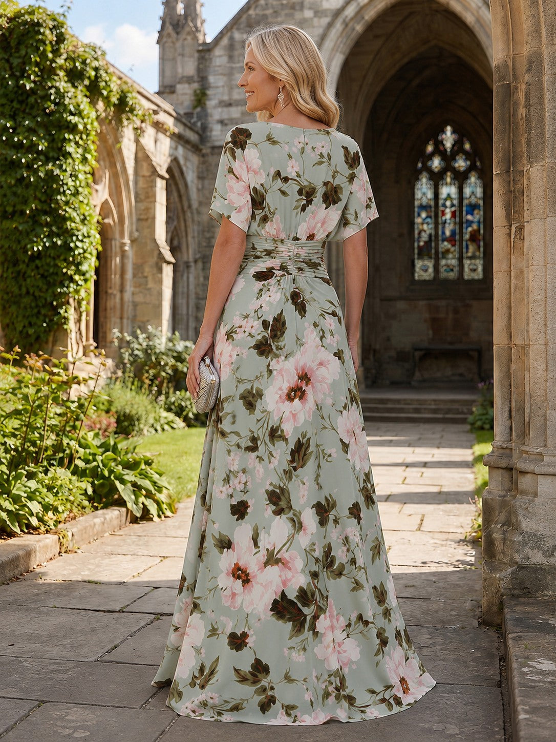 Mermaid Mermaid Crew Neck Floral Print Mother of the Bride Dresses