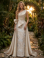 Jacquard Sheath One Shoulder Evening Dresses with Bow