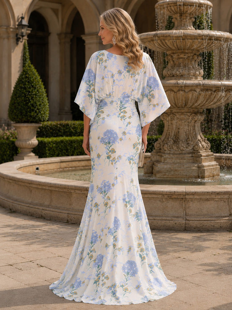 Chiffon Mermaid Crew Neck Floral Print Mother of the Bride Dresses