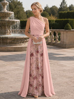 Chiffon Mermaid One Shoulder Mother of the Bride Dresses with Floral Embroidery