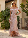 Hi Lo Jacquard Mermaid Pleated Mother of the Bride Dresses