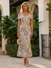 Jacquard Mermaid Tea Length Pleated Mother of the Bride Dresses
