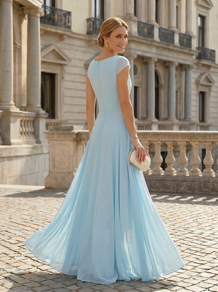 Chiffon Sheath V Neck Mother of the Bride Dresses with Rhinestone