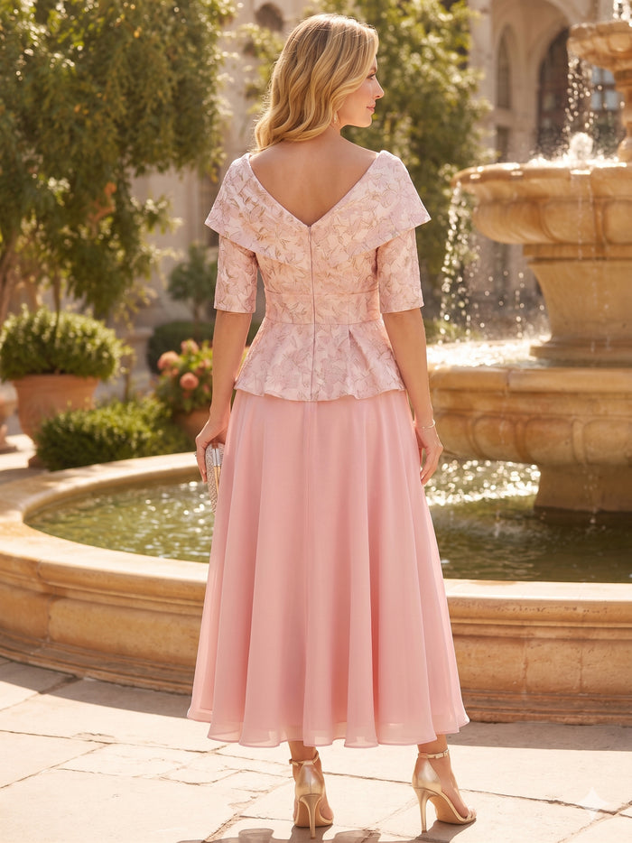 Jacquard A-Line V Neck Mother of the Bride Dresses with Bow