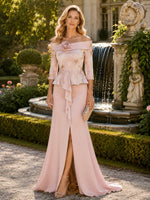 Satin Mermaid Off the Shoulder Mother of the Bride Dresses with 3D Flowers