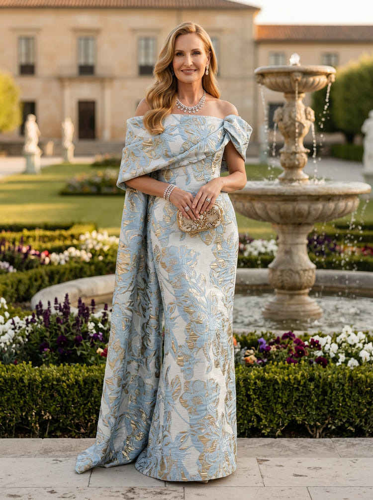 Jacquard Mermaid Off the Shoulder Pleated Mother of the Bride Dresses