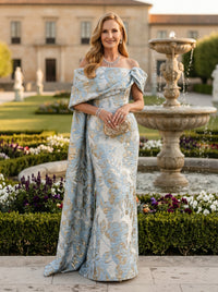 Jacquard Mermaid Off the Shoulder Pleated Mother of the Bride Dresses