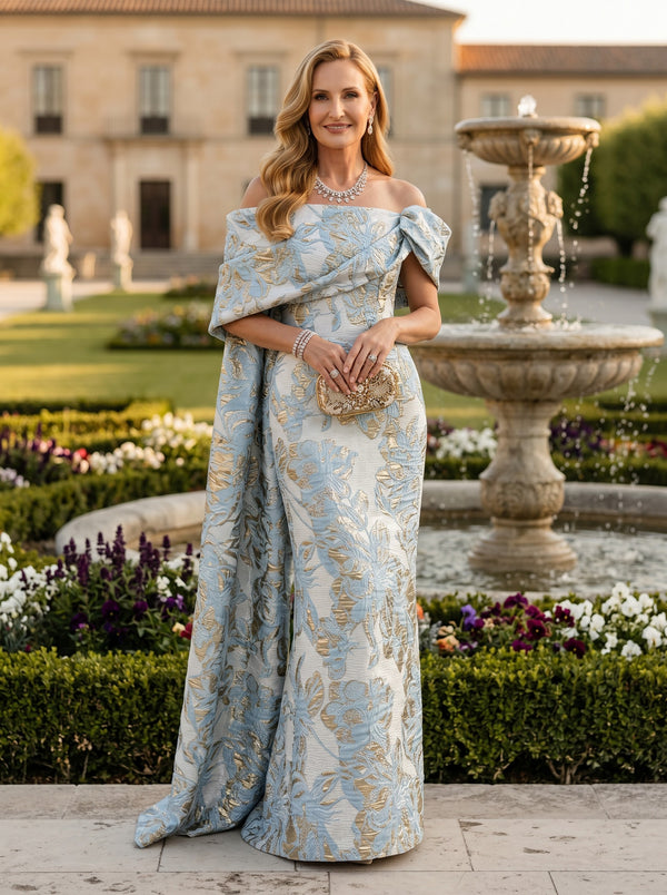 Jacquard Mermaid Off the Shoulder Pleated Mother of the Bride Dresses