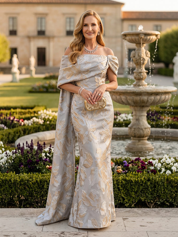 Jacquard Mermaid Off the Shoulder Pleated Mother of the Bride Dresses