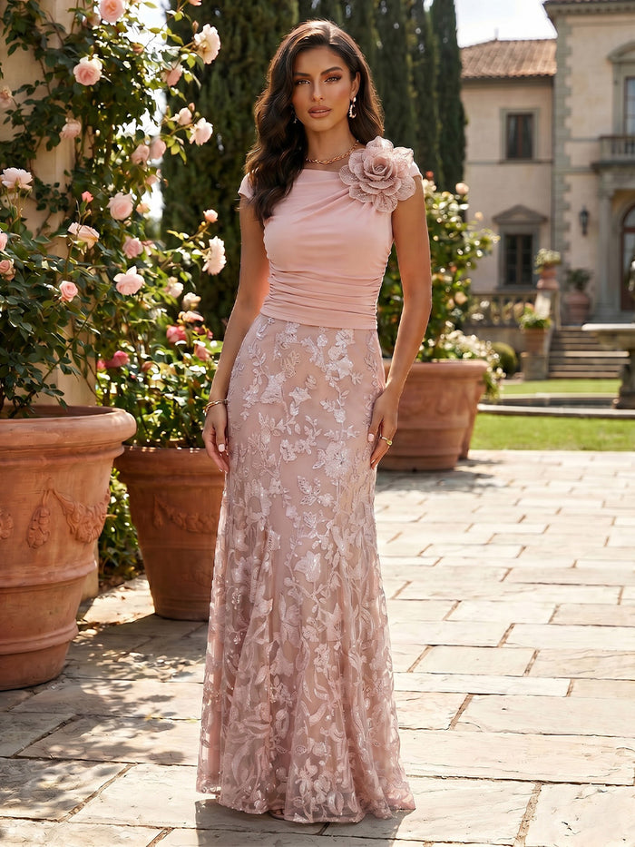 Tulle Sheath Boat Neck  Mother of the Bride Dresses with Lace Applique