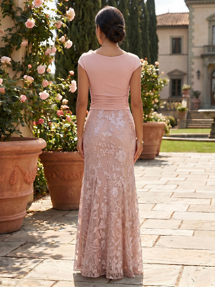 Tulle Sheath Boat Neck  Mother of the Bride Dresses with Lace Applique