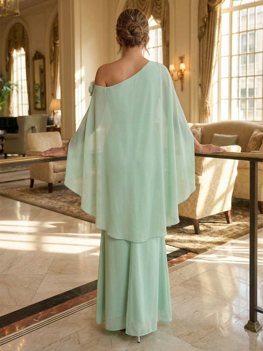 Chiffon Mermaid One Shoulder Mother of the Bride Dresses with Caps