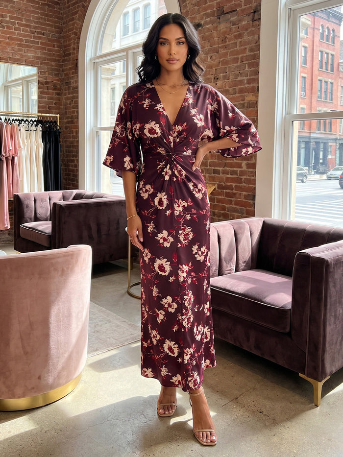 Chiffon Sheath V Neck Floral Print Mother of the Bride Dresses