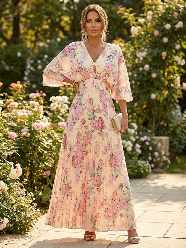 Chiffon A-Line V Neck Delicate Pleated Mother of the Bride Dresses