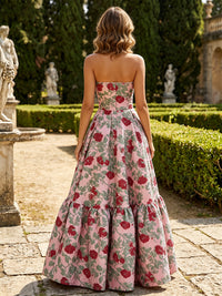 Jacquard A-Line Strapless Tiered Mother of the Bride Dresses