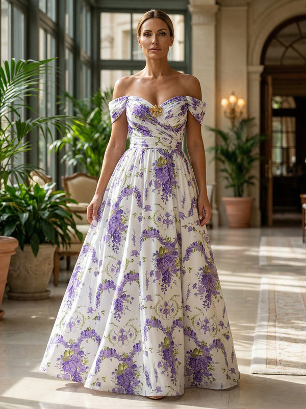 Chiffon A-Line Off the Shoulder Delicate Pleated Mother of the Bride Dresses